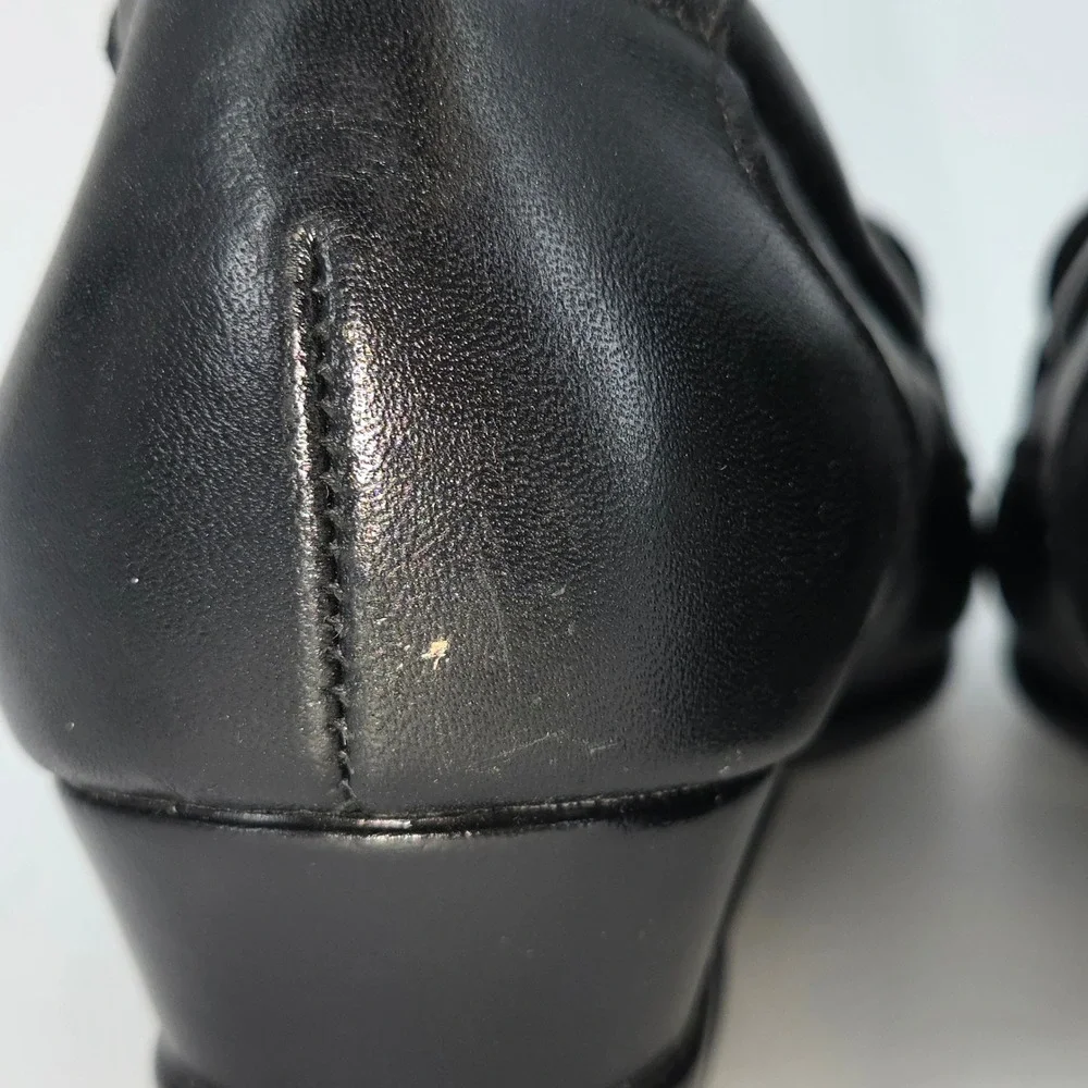 SAS Bounce Black Leather Wedge Loafer Moc Toe Slip On Comfort Shoes 9.5‎ M